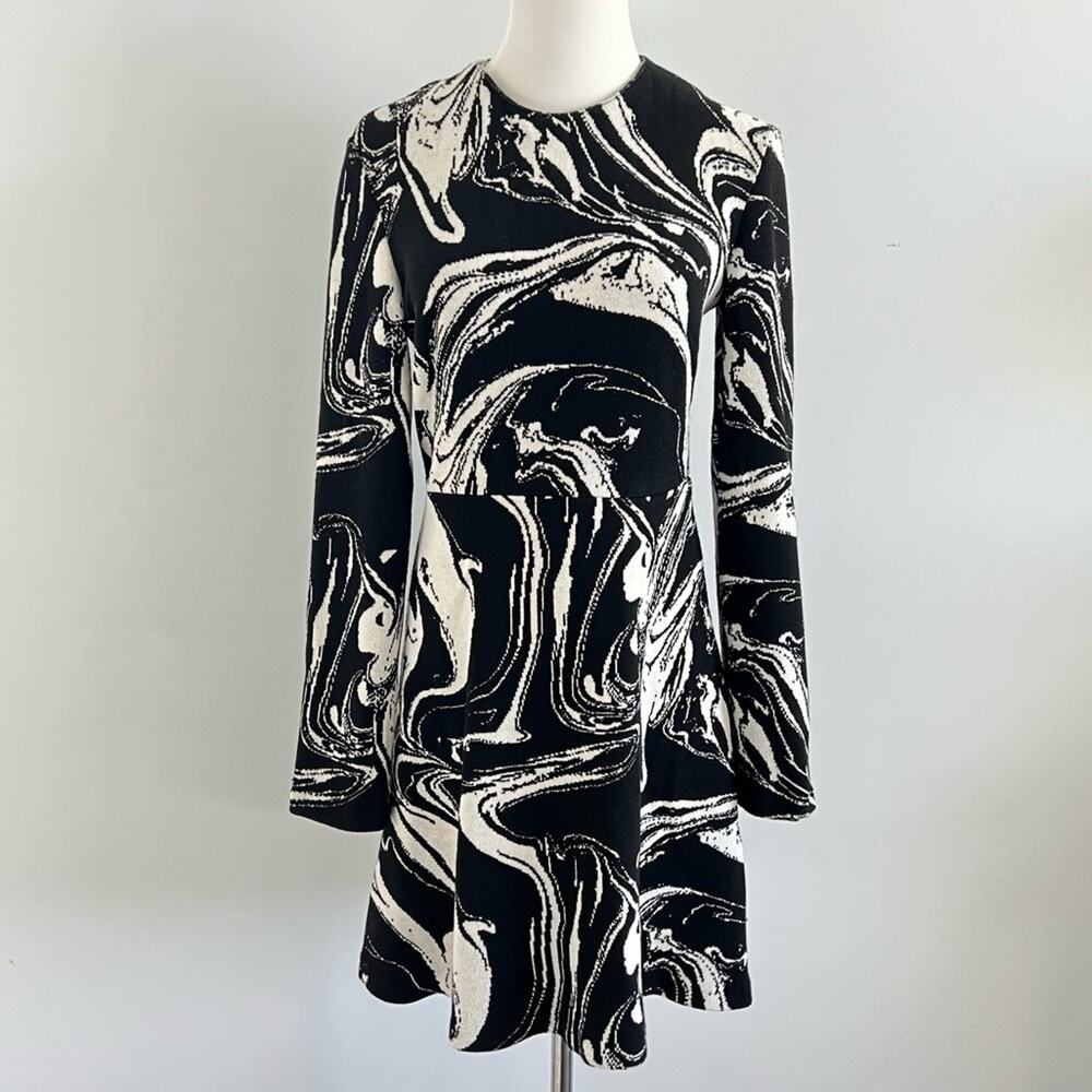 NWT Zara Knit Dress Long Sleeves Black White Size M S